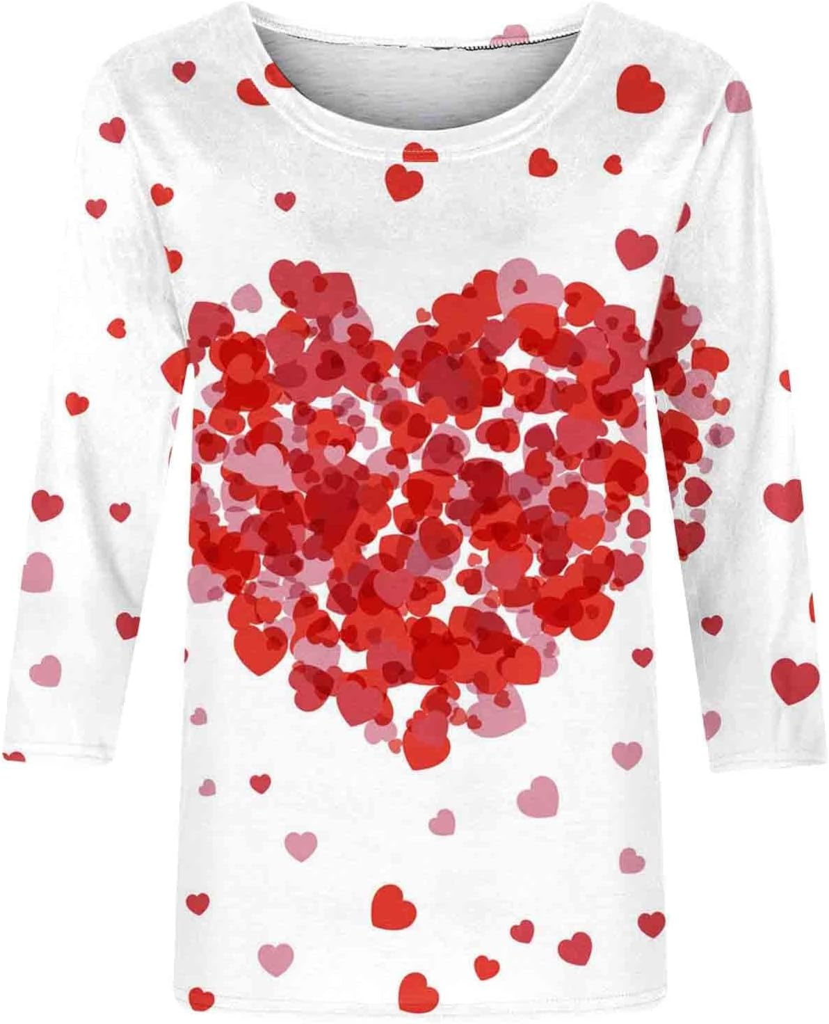 Valentines Day Shirts Women for 2025 Trendy Crew Neck 3/4 Sleeve Summer Heart Print Loose Fit Tunics Plus Size Tees Graphic Blouses Boho Tops Teacher Going Out Classy Outfits Y2K Fashion Flowy Log in