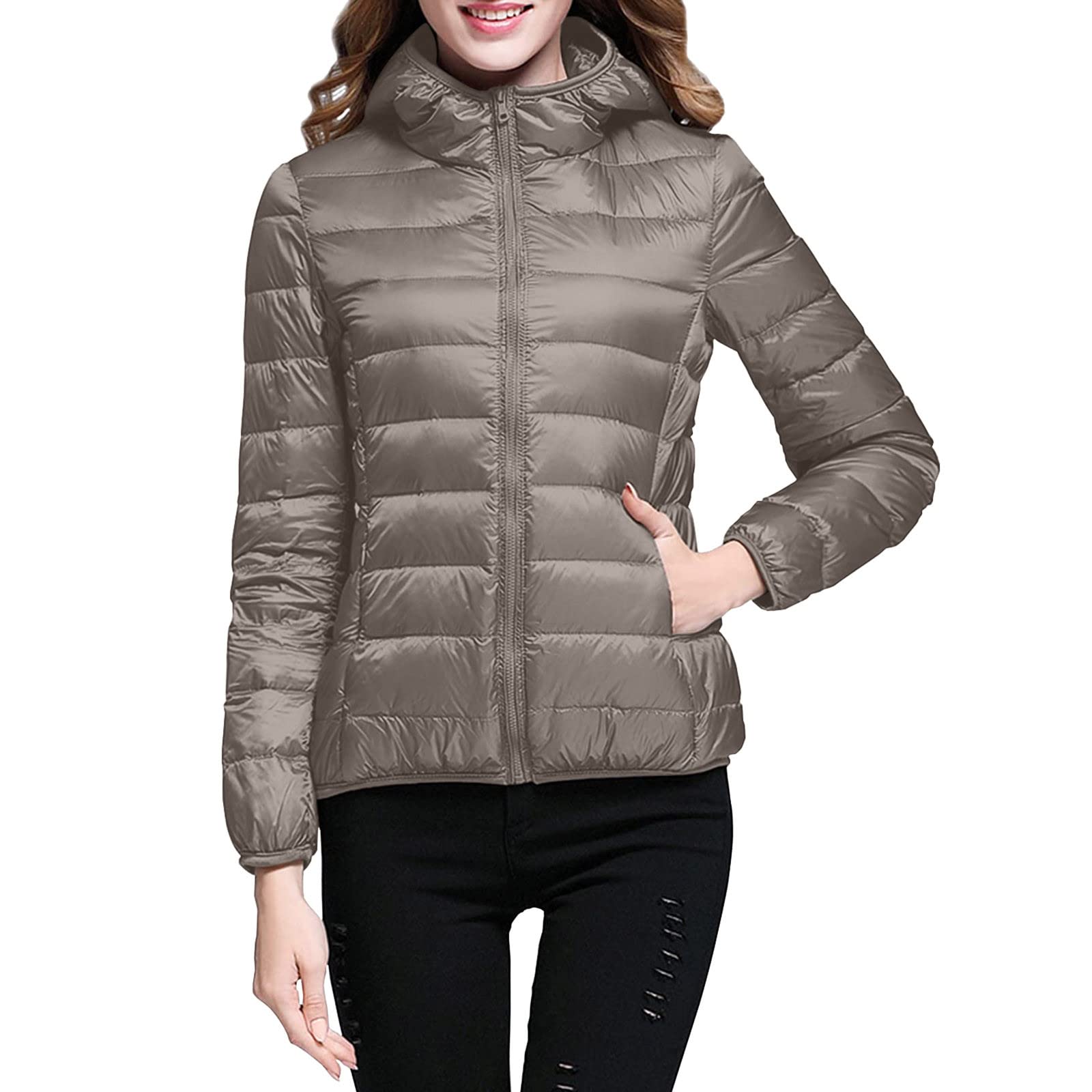 Lightweight Jacket for Women Short Button Down Hooded Jackets Trendy Slim Fit Bubble Coat Winter Warm Puffer Outwear
