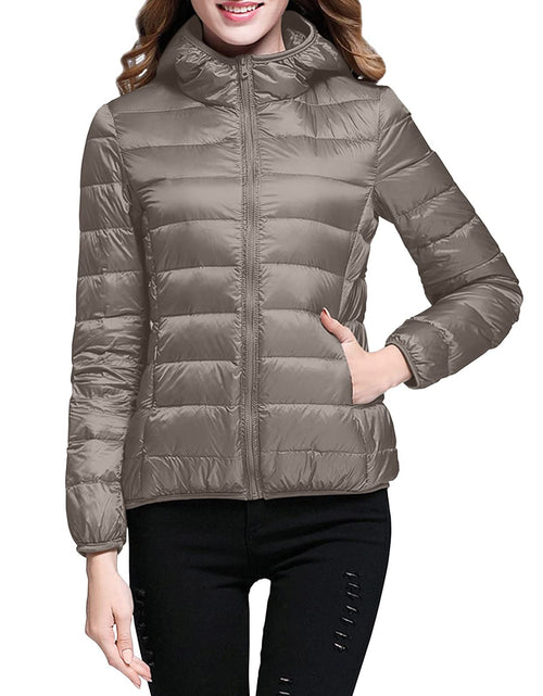 Load image into Gallery viewer, Lightweight Jacket for Women Short Button Down Hooded Jackets Trendy Slim Fit Bubble Coat Winter Warm Puffer Outwear
