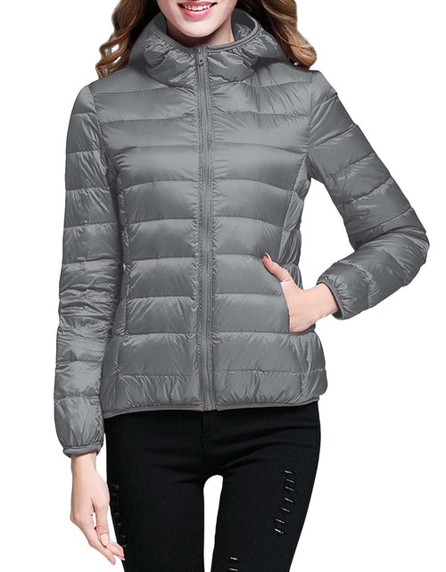Load image into Gallery viewer, Lightweight Jacket for Women Short Button Down Hooded Jackets Trendy Slim Fit Bubble Coat Winter Warm Puffer Outwear
