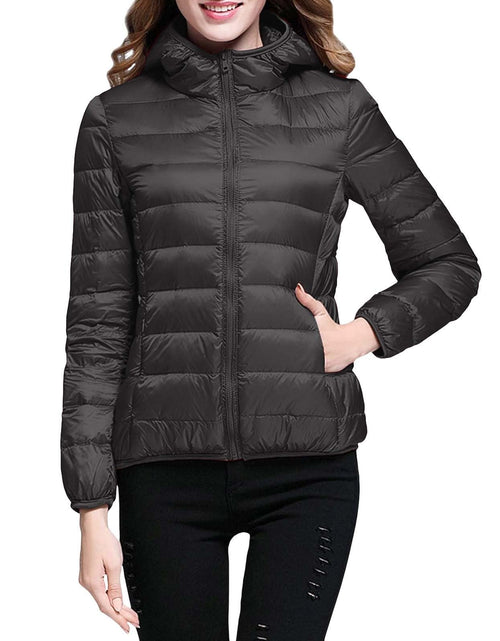 Load image into Gallery viewer, Lightweight Jacket for Women Short Button Down Hooded Jackets Trendy Slim Fit Bubble Coat Winter Warm Puffer Outwear
