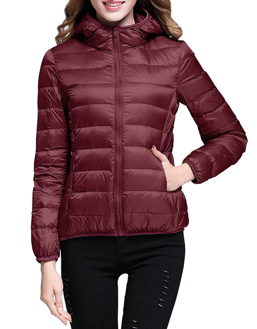Load image into Gallery viewer, Lightweight Jacket for Women Short Button Down Hooded Jackets Trendy Slim Fit Bubble Coat Winter Warm Puffer Outwear
