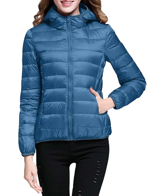 Load image into Gallery viewer, Lightweight Jacket for Women Short Button Down Hooded Jackets Trendy Slim Fit Bubble Coat Winter Warm Puffer Outwear
