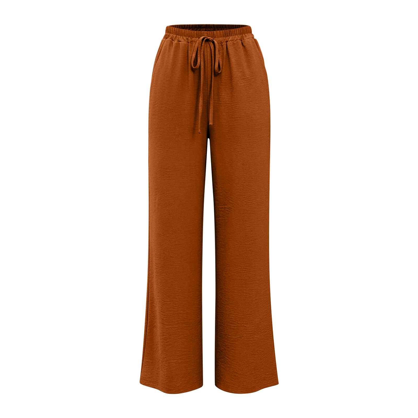 Linen Pants for Women - Wide Leg Elastic High Waist Casual Cotton Linen Pants Drawstring Plus Size Loose Trouser