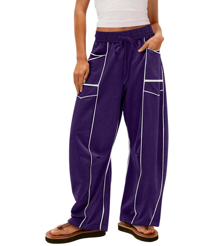 Barrel Sweatpants Women | Striped Wide Leg Drawstring Sweatpant, Palazzo Casual Baggy Pants, High Waist Lounge Pant