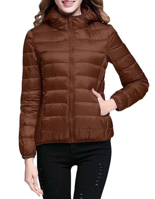 Load image into Gallery viewer, Lightweight Jacket for Women Short Button Down Hooded Jackets Trendy Slim Fit Bubble Coat Winter Warm Puffer Outwear
