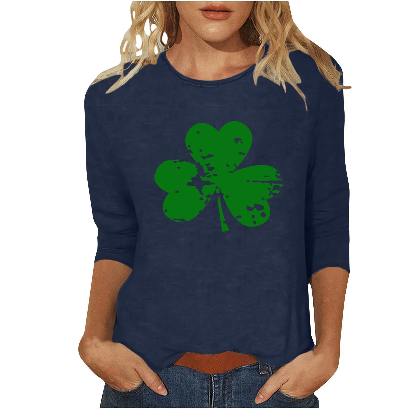 St Patricks Day Shirt Women 2025 Casual Plus Size 3/4 Sleeve Irish Clover Shirts Funny Saint Patrick's Tunic Tops