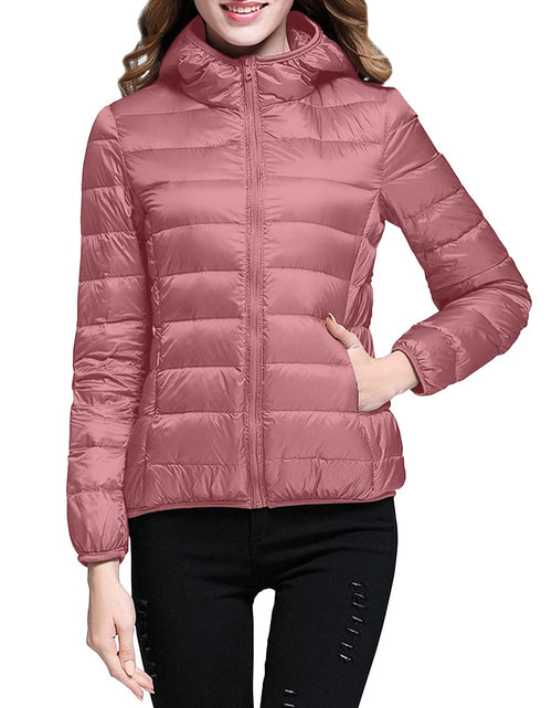 Load image into Gallery viewer, Lightweight Jacket for Women Short Button Down Hooded Jackets Trendy Slim Fit Bubble Coat Winter Warm Puffer Outwear
