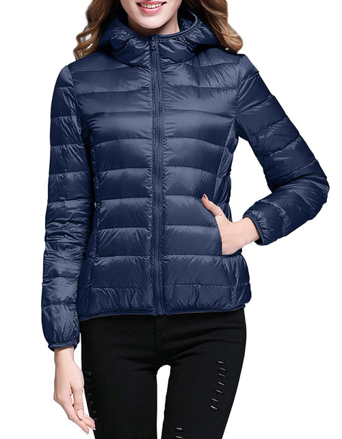 Load image into Gallery viewer, Lightweight Jacket for Women Short Button Down Hooded Jackets Trendy Slim Fit Bubble Coat Winter Warm Puffer Outwear
