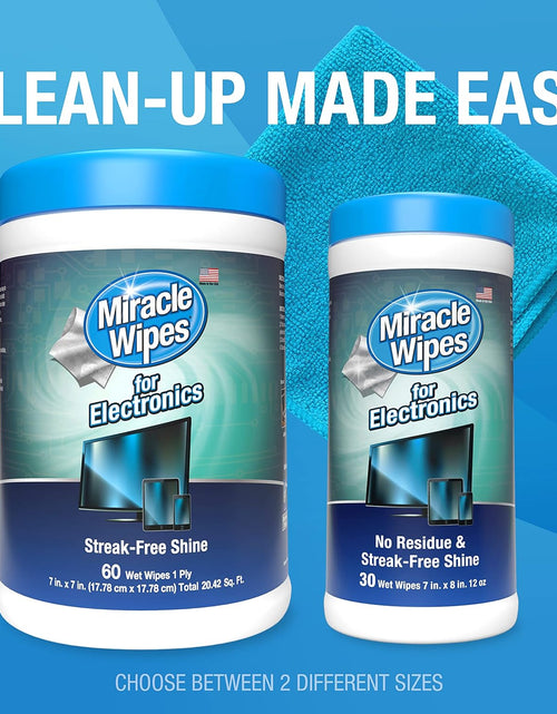 Load image into Gallery viewer, Miraclewipes for Electronics Cleaning - Screen Wipes Designed for TV, Phones, Monitors and More - Includes Microfiber Towel - (60 Count)

