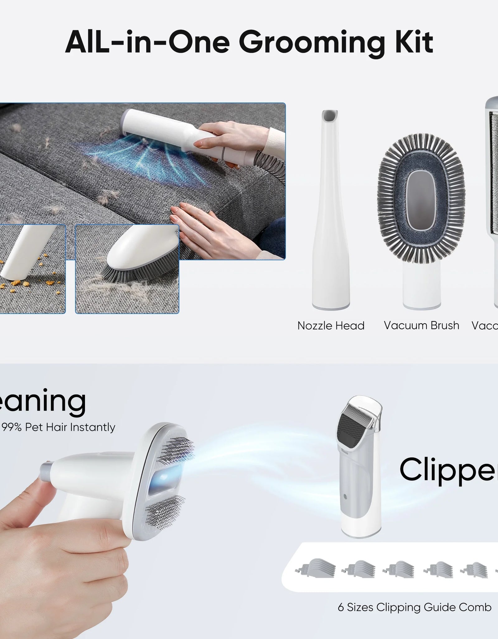 Dog Grooming Kit, 2.5L Pet Hair Grooming Vacuum, 5-In-1 Electric Clippers Cleaning Sets for Dog/Cat/Other Animals, White