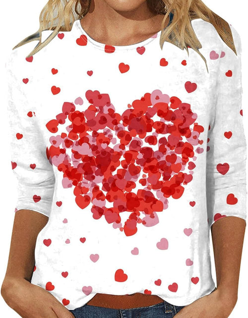 Load image into Gallery viewer, Valentines Day Shirts Women for 2025 Trendy Crew Neck 3/4 Sleeve Summer Heart Print Loose Fit Tunics Plus Size Tees Graphic Blouses Boho Tops Teacher Going Out Classy Outfits Y2K Fashion Flowy Log in
