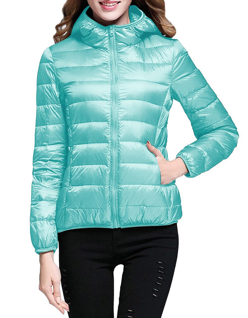 Load image into Gallery viewer, Lightweight Jacket for Women Short Button Down Hooded Jackets Trendy Slim Fit Bubble Coat Winter Warm Puffer Outwear
