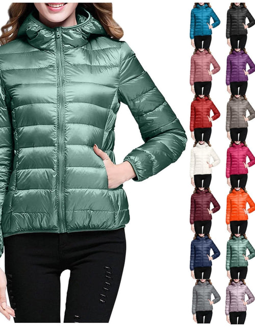 Load image into Gallery viewer, Lightweight Jacket for Women Short Button Down Hooded Jackets Trendy Slim Fit Bubble Coat Winter Warm Puffer Outwear

