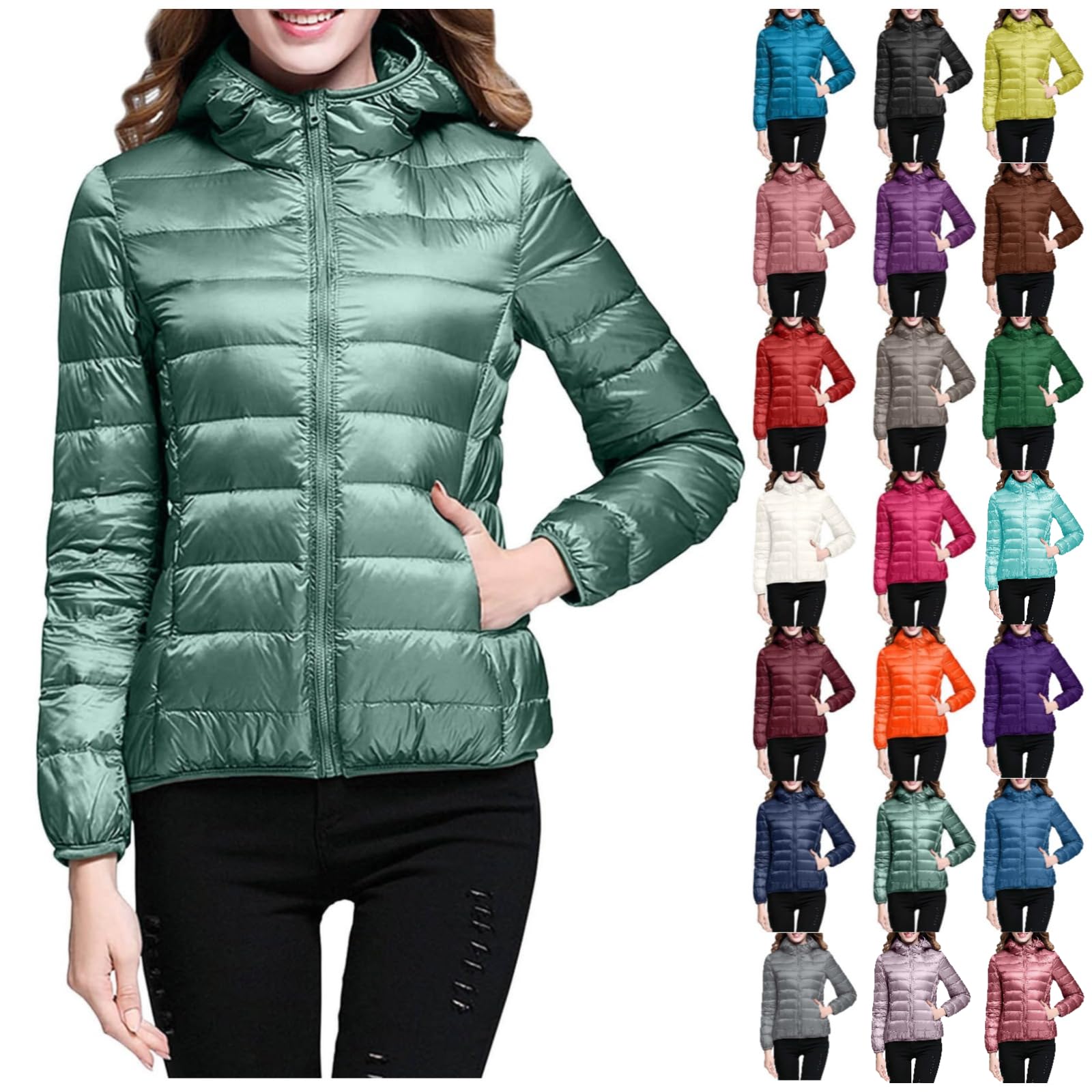 Lightweight Jacket for Women Short Button Down Hooded Jackets Trendy Slim Fit Bubble Coat Winter Warm Puffer Outwear