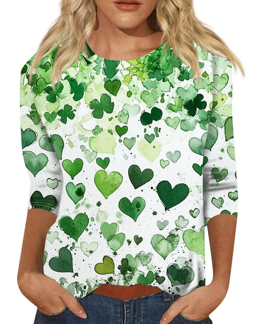 Load image into Gallery viewer, St Patricks Day Shirt Women 2025 Casual Plus Size 3/4 Sleeve Irish Clover Shirts Funny Saint Patrick's Tunic Tops
