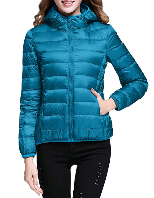 Load image into Gallery viewer, Lightweight Jacket for Women Short Button Down Hooded Jackets Trendy Slim Fit Bubble Coat Winter Warm Puffer Outwear

