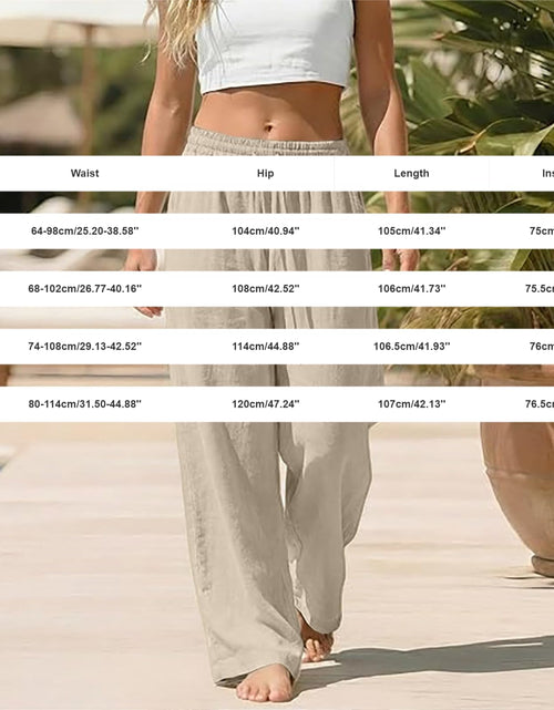Load image into Gallery viewer, Linen Pants for Women - Wide Leg Elastic High Waist Casual Cotton Linen Pants Drawstring Plus Size Loose Trouser
