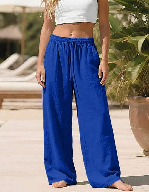 Load image into Gallery viewer, Linen Pants for Women - Wide Leg Elastic High Waist Casual Cotton Linen Pants Drawstring Plus Size Loose Trouser
