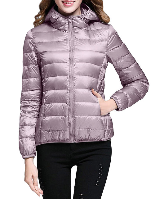 Load image into Gallery viewer, Lightweight Jacket for Women Short Button Down Hooded Jackets Trendy Slim Fit Bubble Coat Winter Warm Puffer Outwear
