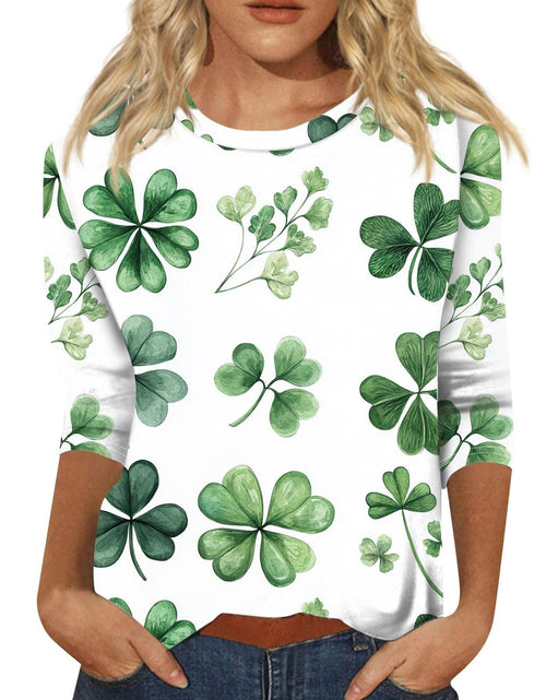Load image into Gallery viewer, St Patricks Day Shirt Women 2025 Casual Plus Size 3/4 Sleeve Irish Clover Shirts Funny Saint Patrick's Tunic Tops
