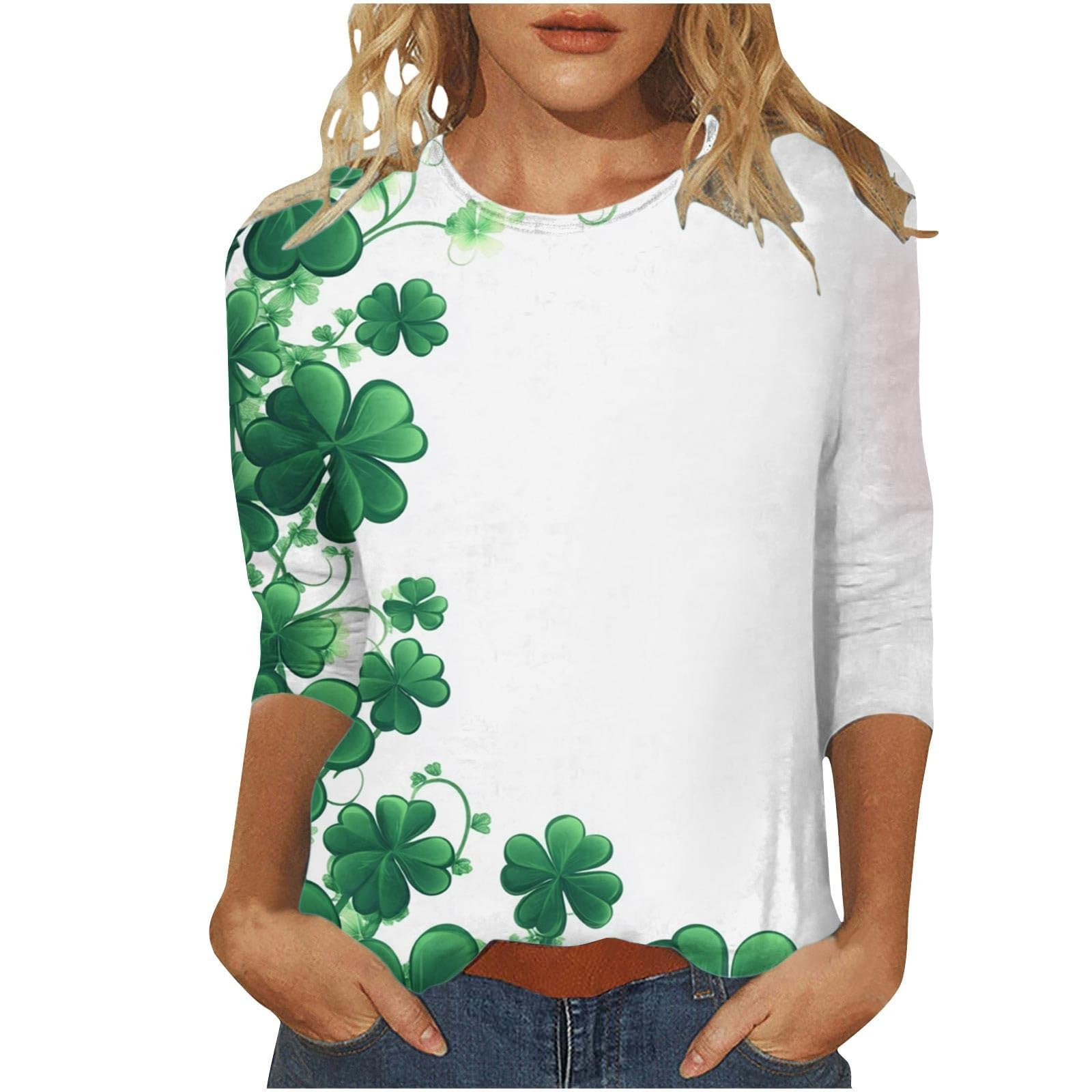 St Patricks Day Shirt Women 2025 Casual Plus Size 3/4 Sleeve Irish Clover Shirts Funny Saint Patrick's Tunic Tops