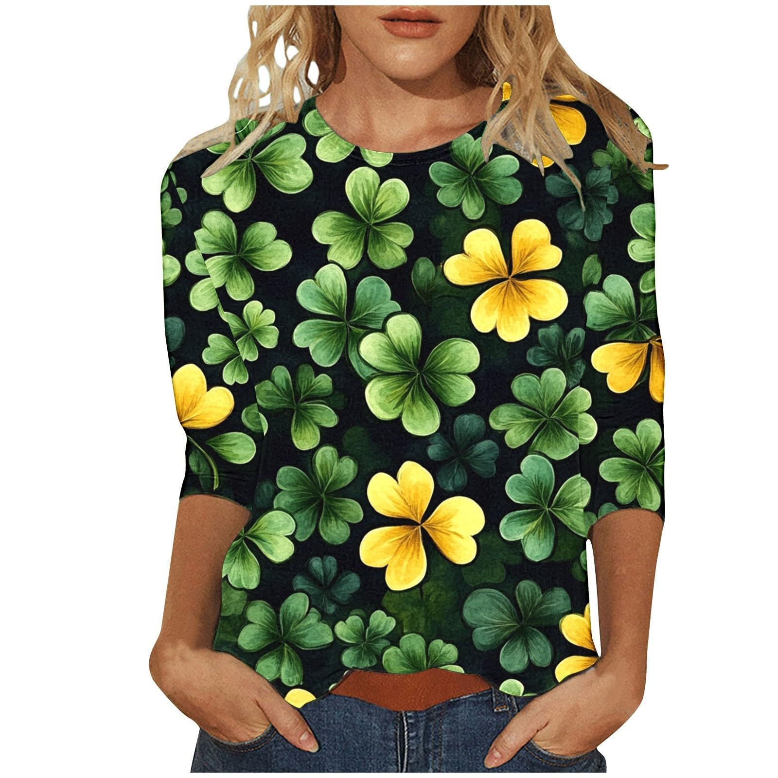 St Patricks Day Shirt Women 2025 Casual Plus Size 3/4 Sleeve Irish Clover Shirts Funny Saint Patrick's Tunic Tops