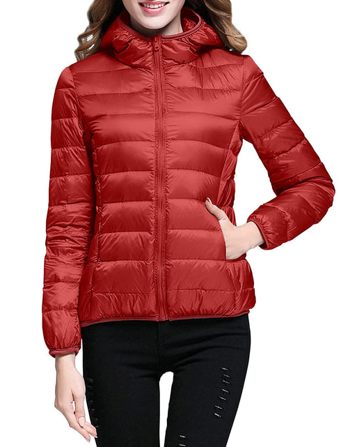 Load image into Gallery viewer, Lightweight Jacket for Women Short Button Down Hooded Jackets Trendy Slim Fit Bubble Coat Winter Warm Puffer Outwear
