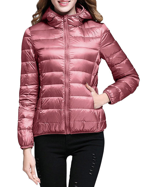 Load image into Gallery viewer, Lightweight Jacket for Women Short Button Down Hooded Jackets Trendy Slim Fit Bubble Coat Winter Warm Puffer Outwear
