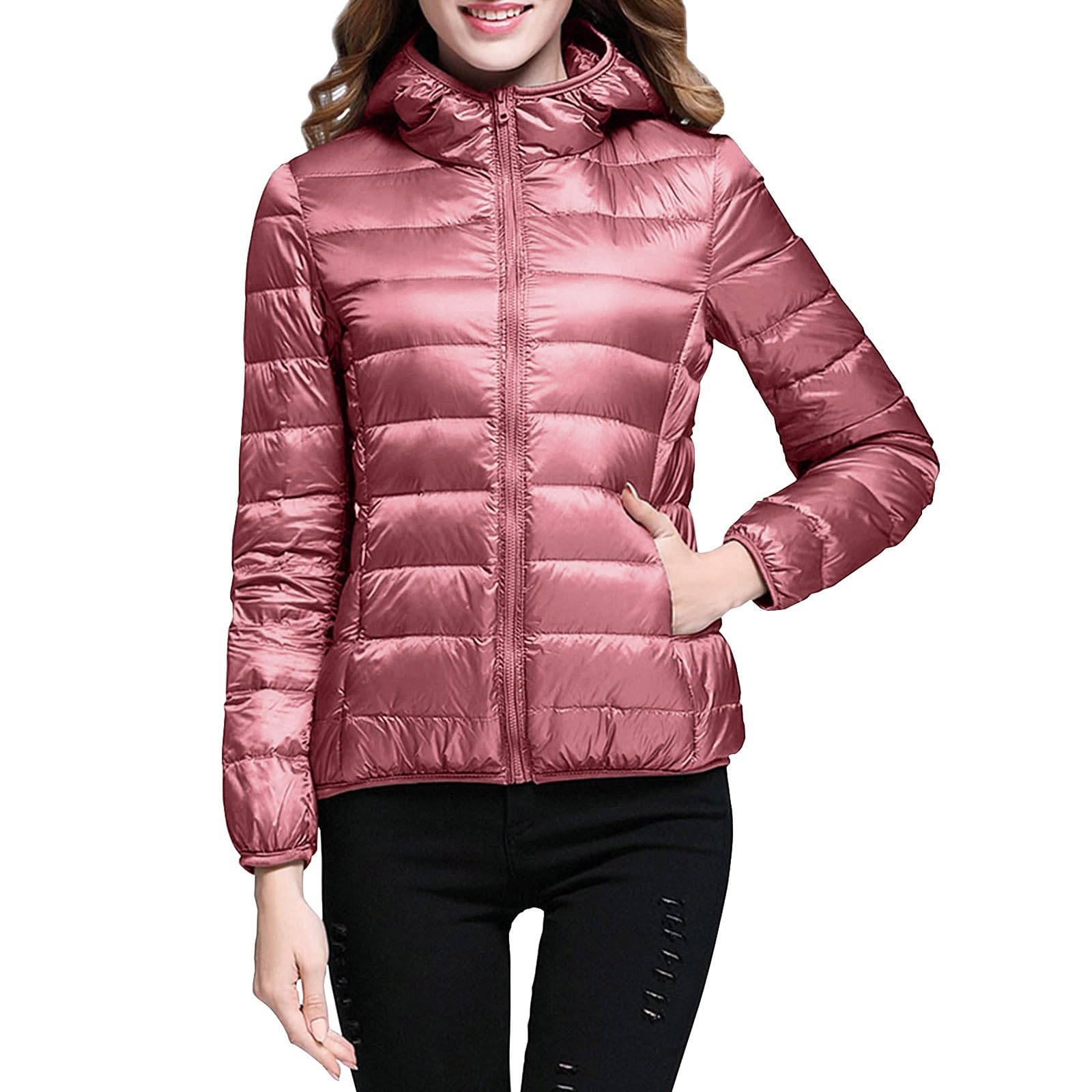 Lightweight Jacket for Women Short Button Down Hooded Jackets Trendy Slim Fit Bubble Coat Winter Warm Puffer Outwear