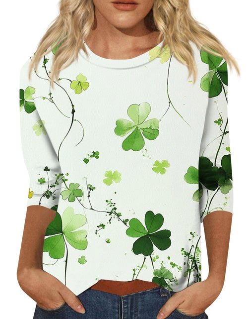 Load image into Gallery viewer, St Patricks Day Shirt Women 2025 Casual Plus Size 3/4 Sleeve Irish Clover Shirts Funny Saint Patrick's Tunic Tops
