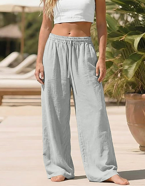 Load image into Gallery viewer, Linen Pants for Women - Wide Leg Elastic High Waist Casual Cotton Linen Pants Drawstring Plus Size Loose Trouser

