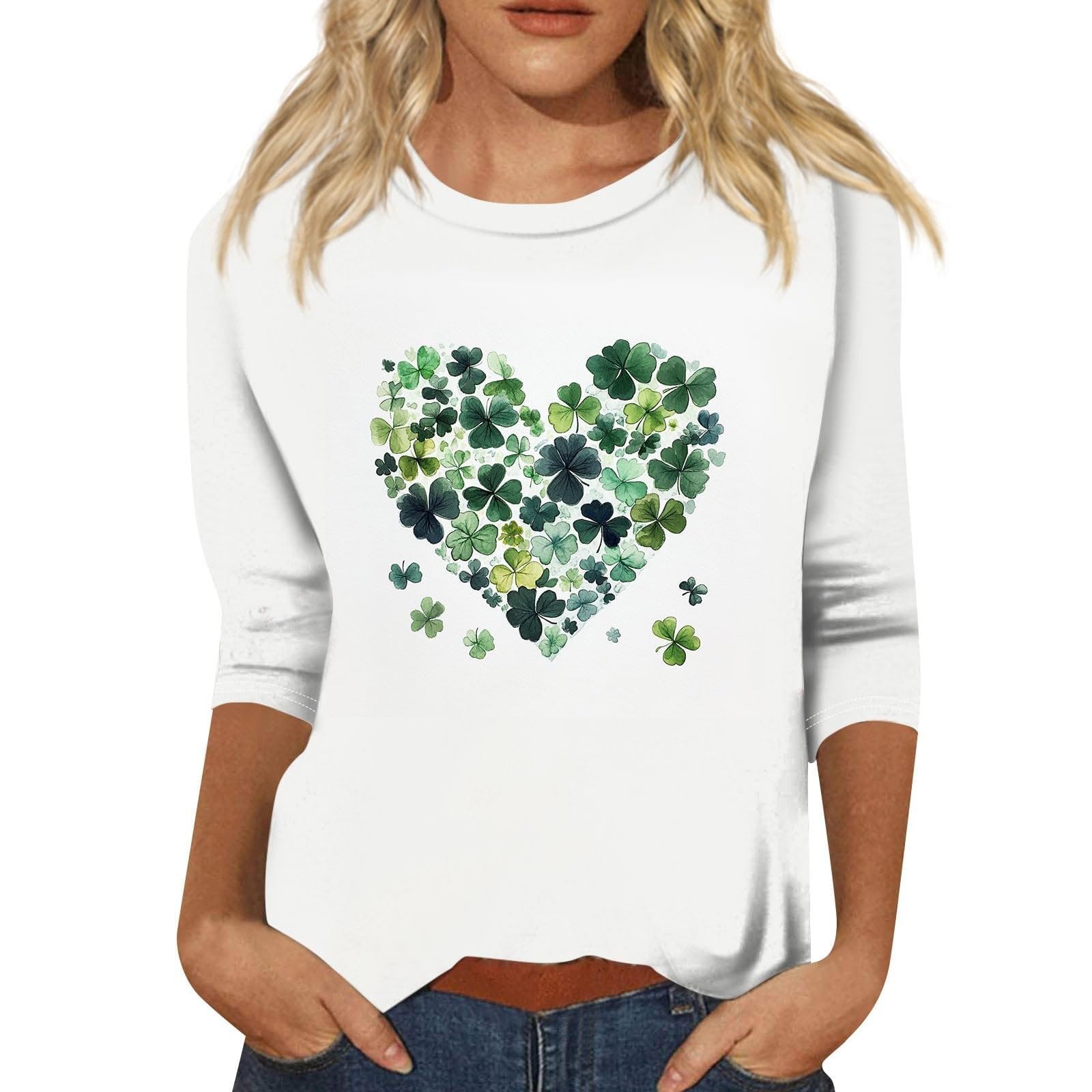 St Patricks Day Shirt Women 2025 Casual Plus Size 3/4 Sleeve Irish Clover Shirts Funny Saint Patrick's Tunic Tops