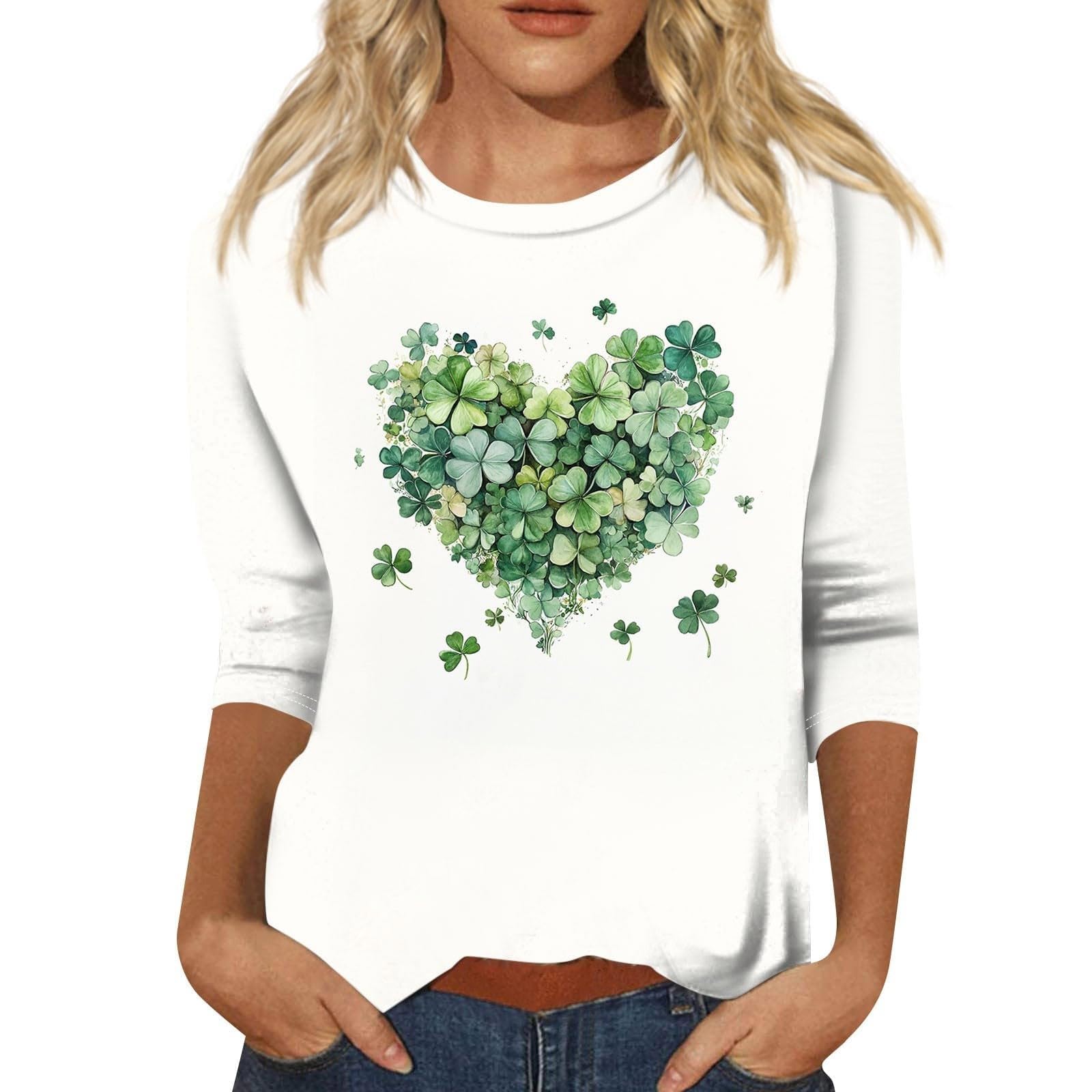 St Patricks Day Shirt Women 2025 Casual Plus Size 3/4 Sleeve Irish Clover Shirts Funny Saint Patrick's Tunic Tops