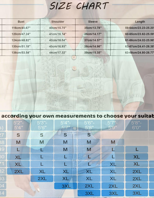 Load image into Gallery viewer, Embroidered Linen Shirts for Women 3/4 Sleeve Gauze V Neck Blouses Tops Casual Spring Summer Boho Cotton Clothes
