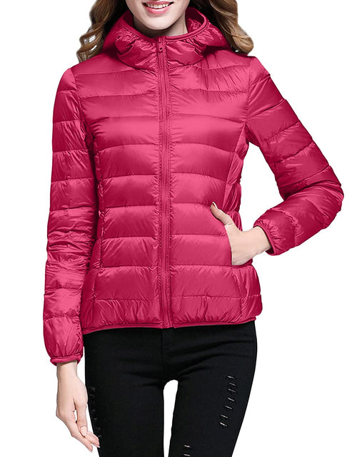 Load image into Gallery viewer, Lightweight Jacket for Women Short Button Down Hooded Jackets Trendy Slim Fit Bubble Coat Winter Warm Puffer Outwear
