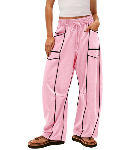 Barrel Sweatpants Women | Striped Wide Leg Drawstring Sweatpant, Palazzo Casual Baggy Pants, High Waist Lounge Pant