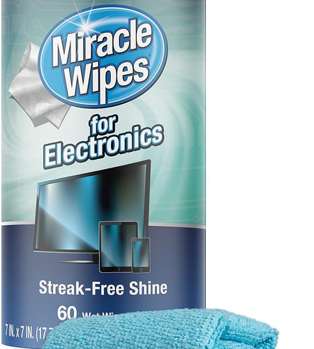 Miraclewipes for Electronics Cleaning - Screen Wipes Designed for TV, Phones, Monitors and More - Includes Microfiber Towel - (60 Count)