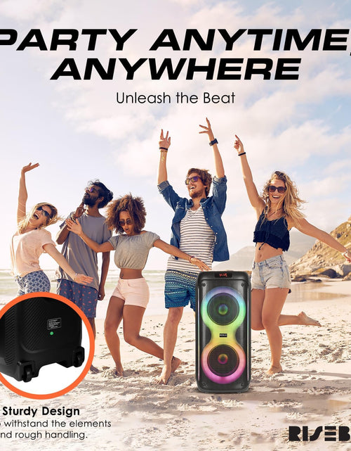 Load image into Gallery viewer, Portable Karaoke Machine with 2 Wireless Mics, Daul 8" Speakers, LED Lights, PA System, Remote, Bass/Treble Adjustment, SD Card/USB, REC Rolling Wheels and Trolley, Auto ducking Function.
