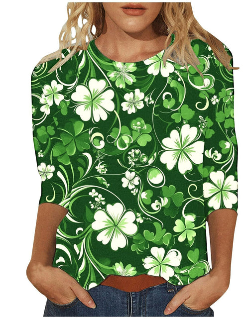 Load image into Gallery viewer, St Patricks Day Shirt Women 2025 Casual Plus Size 3/4 Sleeve Irish Clover Shirts Funny Saint Patrick's Tunic Tops
