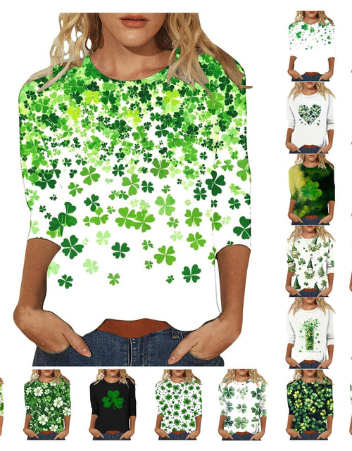 Load image into Gallery viewer, St Patricks Day Shirt Women 2025 Casual Plus Size 3/4 Sleeve Irish Clover Shirts Funny Saint Patrick's Tunic Tops

