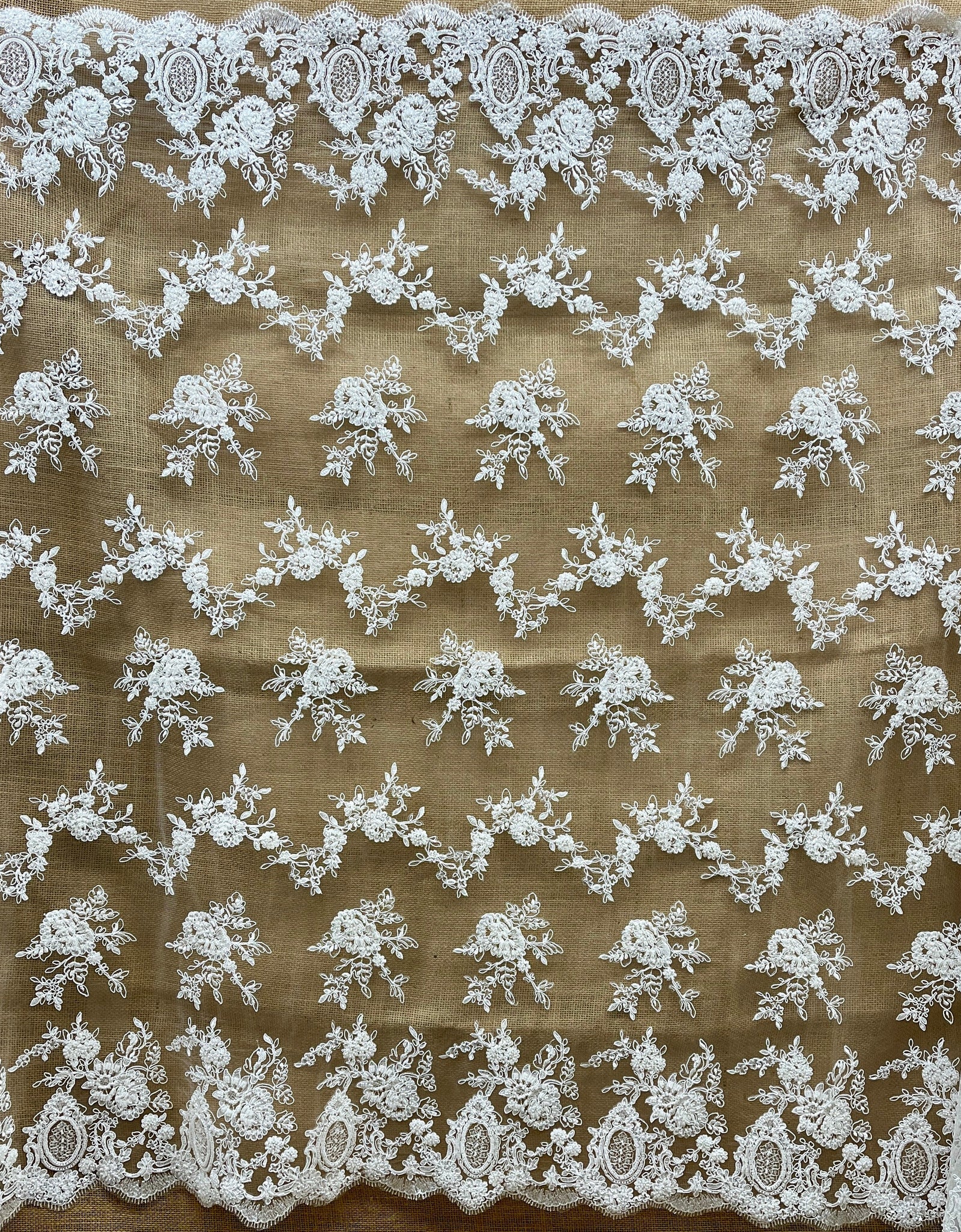 Beaded & Corded Bridal Lace Fabric Embroidered on 100% Polyester Net Mesh | Lace USA - 96788W-HB