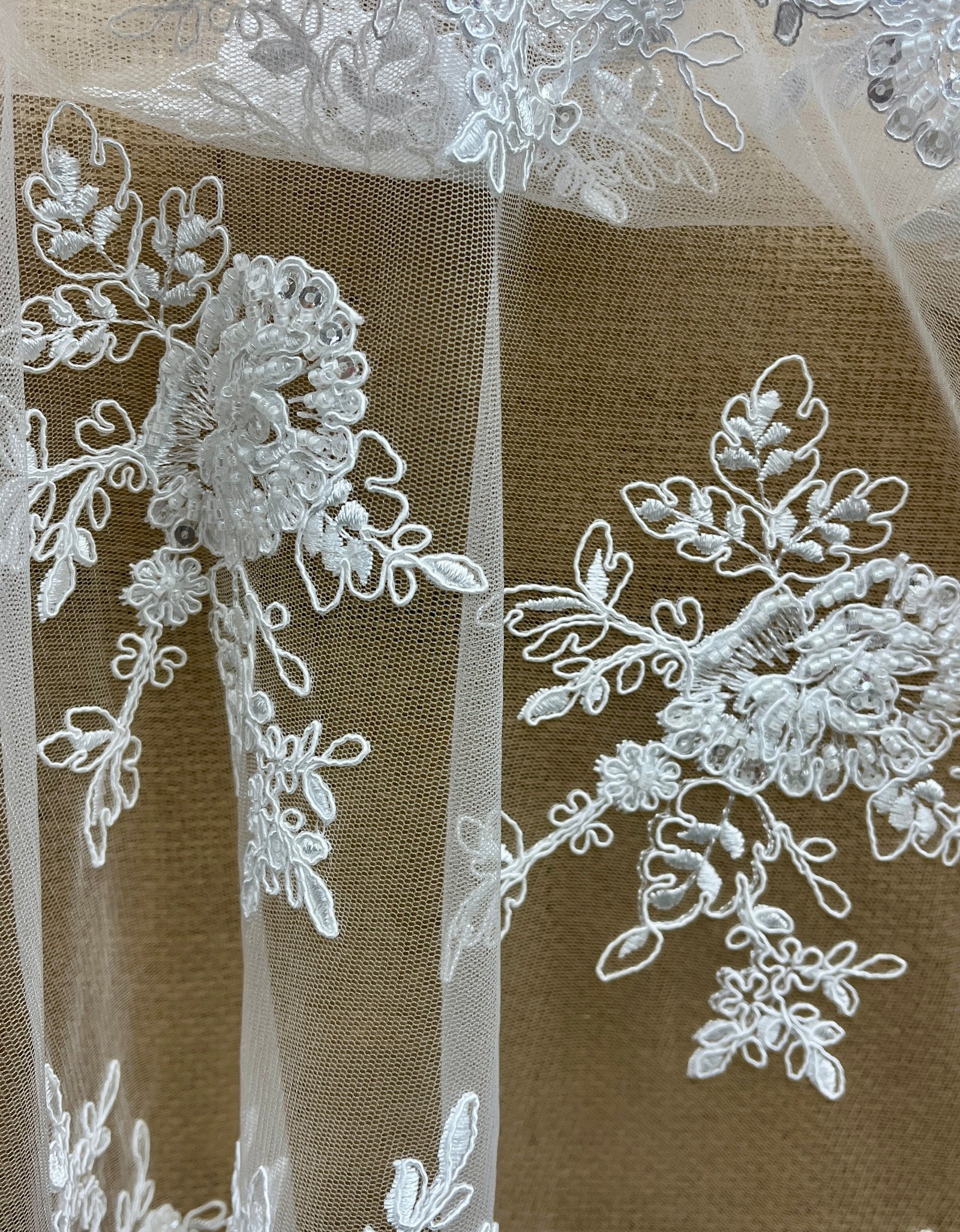 Beaded & Corded Bridal Lace Fabric Embroidered on 100% Polyester Net Mesh | Lace USA - 96788W-HB
