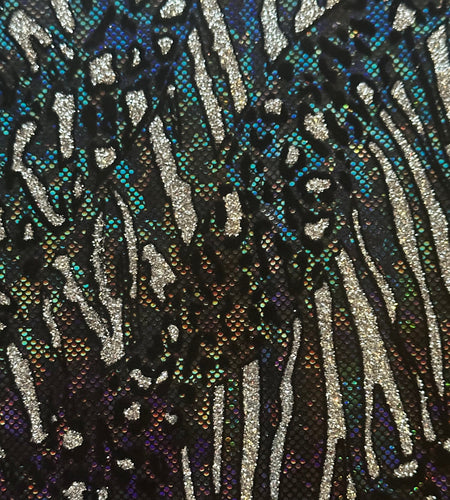 Cheetah Metallic Glitter Fabric | Hologram Flocking Nylon Spandex