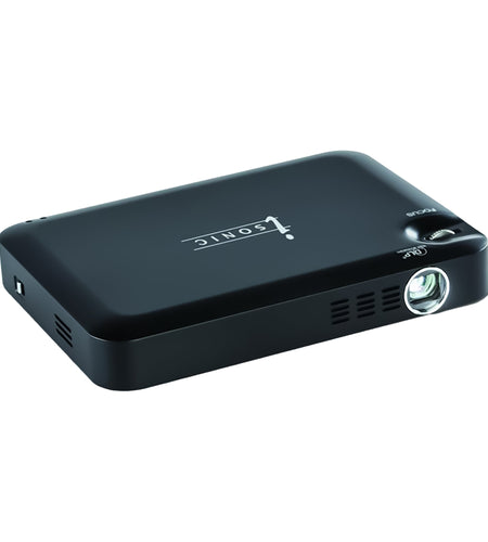 Pursonic Compact HD Projector on a surface, showcasing its sleek, portable design for big-screen viewing.