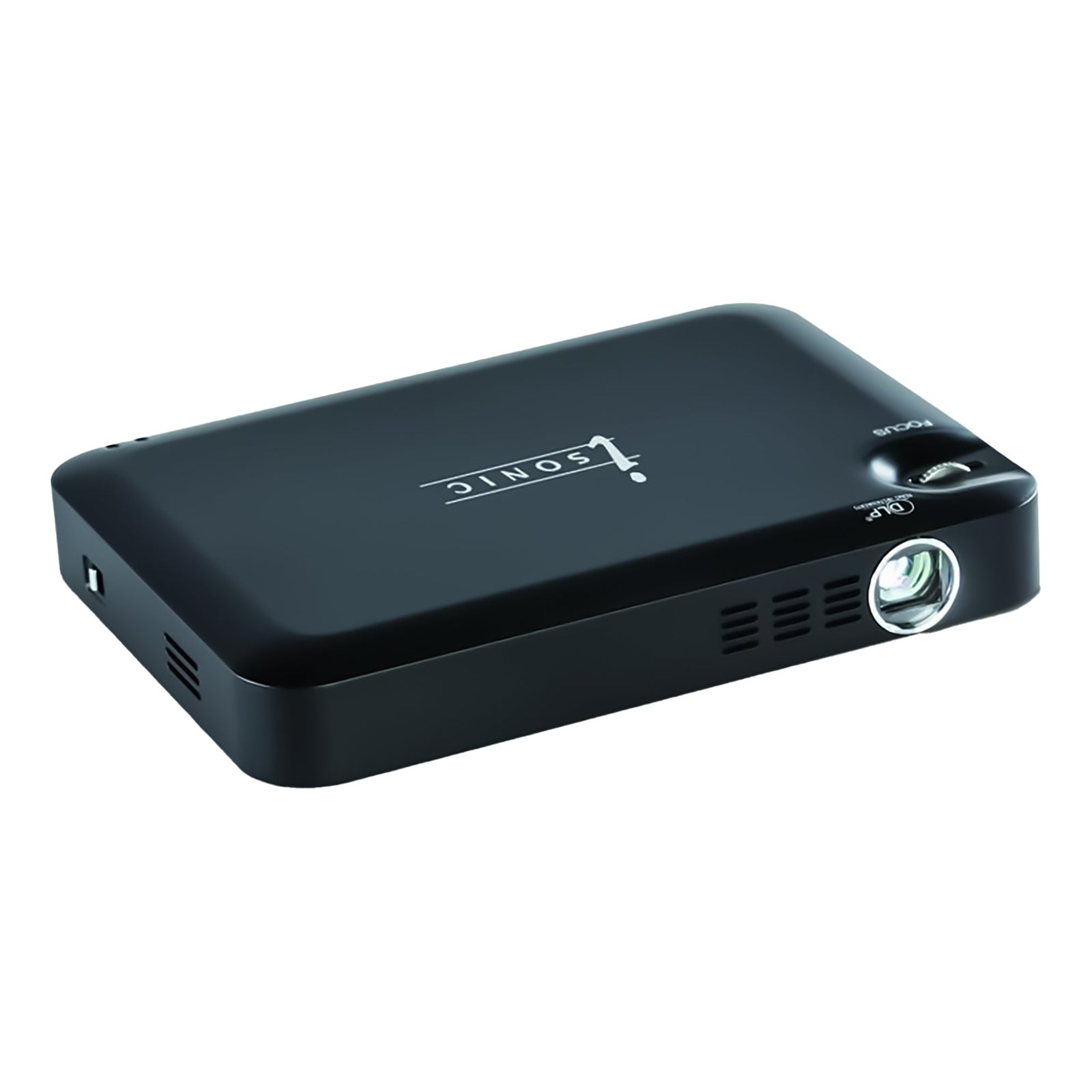 Pursonic Compact HD Projector on a surface, showcasing its sleek, portable design for big-screen viewing.