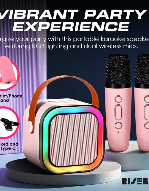 Load image into Gallery viewer, Risebass Mini Karaoke Machine for Kids Adults, Portable Bluetooth Speaker with 2 Wireless Microphones, Toys Birthday Gifts for Girls  Years Old Toddler Teens.

