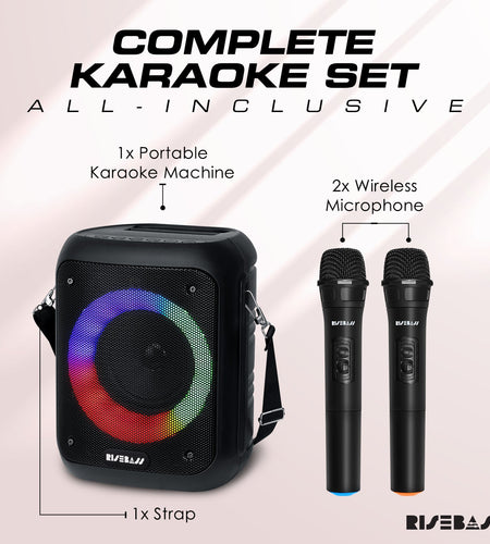 Portable Karaoke Machine with Wireless Microphones - Dual Mic Speaker