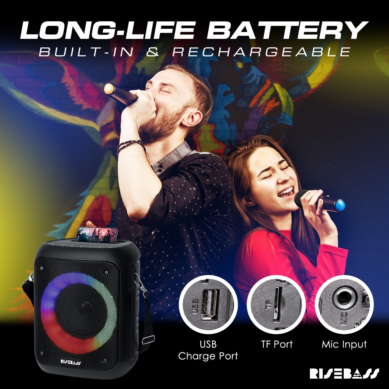 Portable Karaoke Machine with Wireless Microphones - Dual Mic Speaker