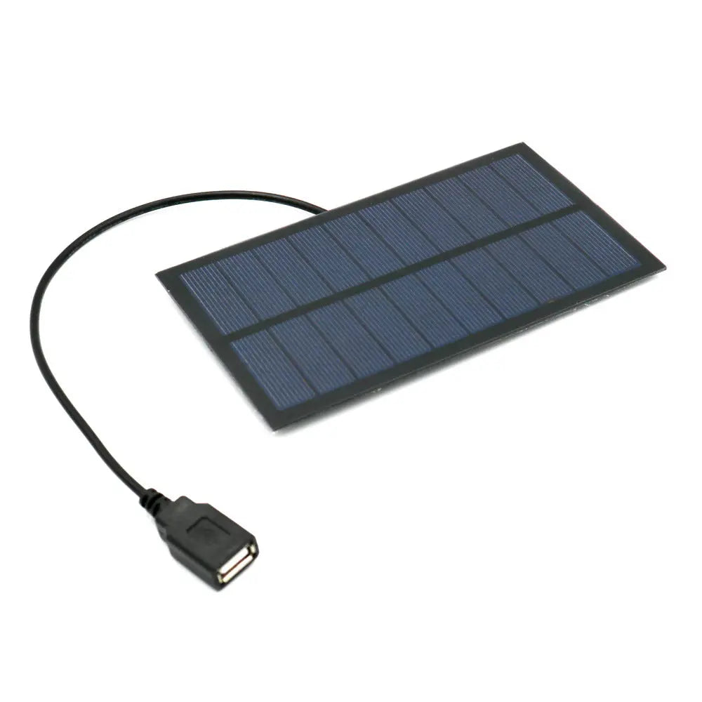 Portable USB Solar Charger with solar panel and USB connector for high efficiency outdoor charging.